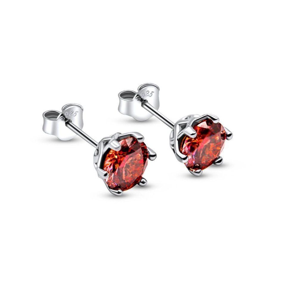 2.0ct Orange Moissanite Diamond 6 Prong Earrings, Solid 925 Sterling Silver